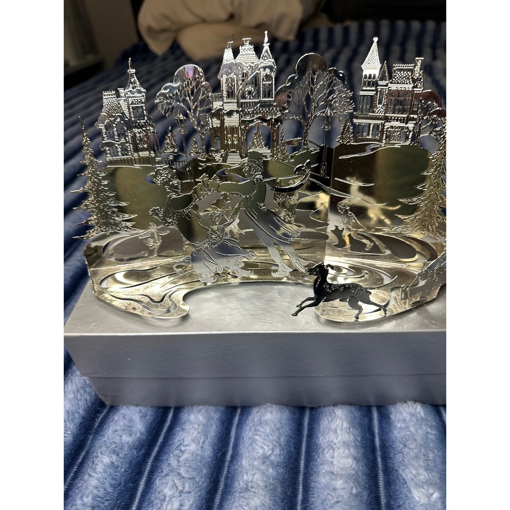 Towle Silversmith Silver Plated Victorian Winter Village Ice Skaters Centerpiece